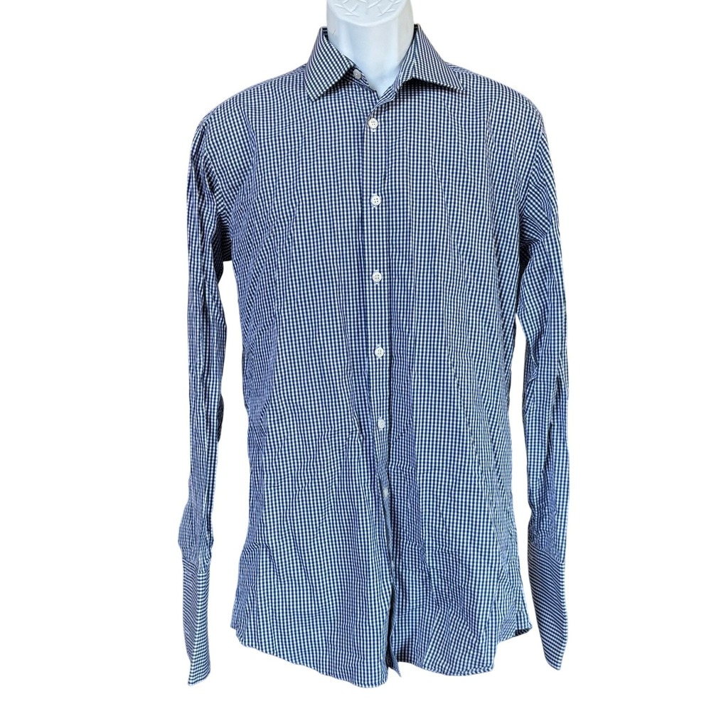 Hawes & Curtis St James Slim‎ Fit Button Down Shirt Sz 15.5-35 Blue Check French